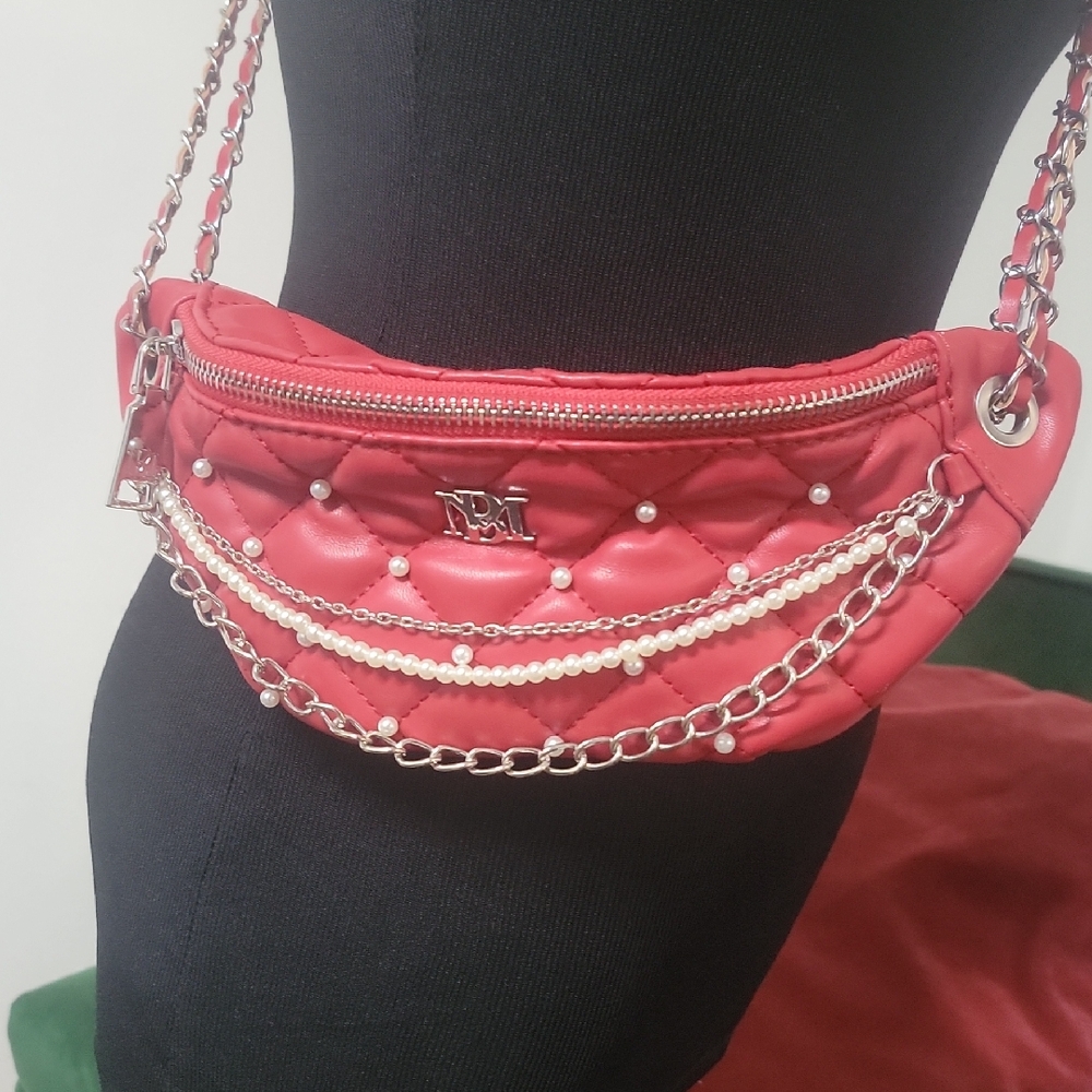 Badgley Mischka Red Quilted Chain Bag Waist Fanny Pack
